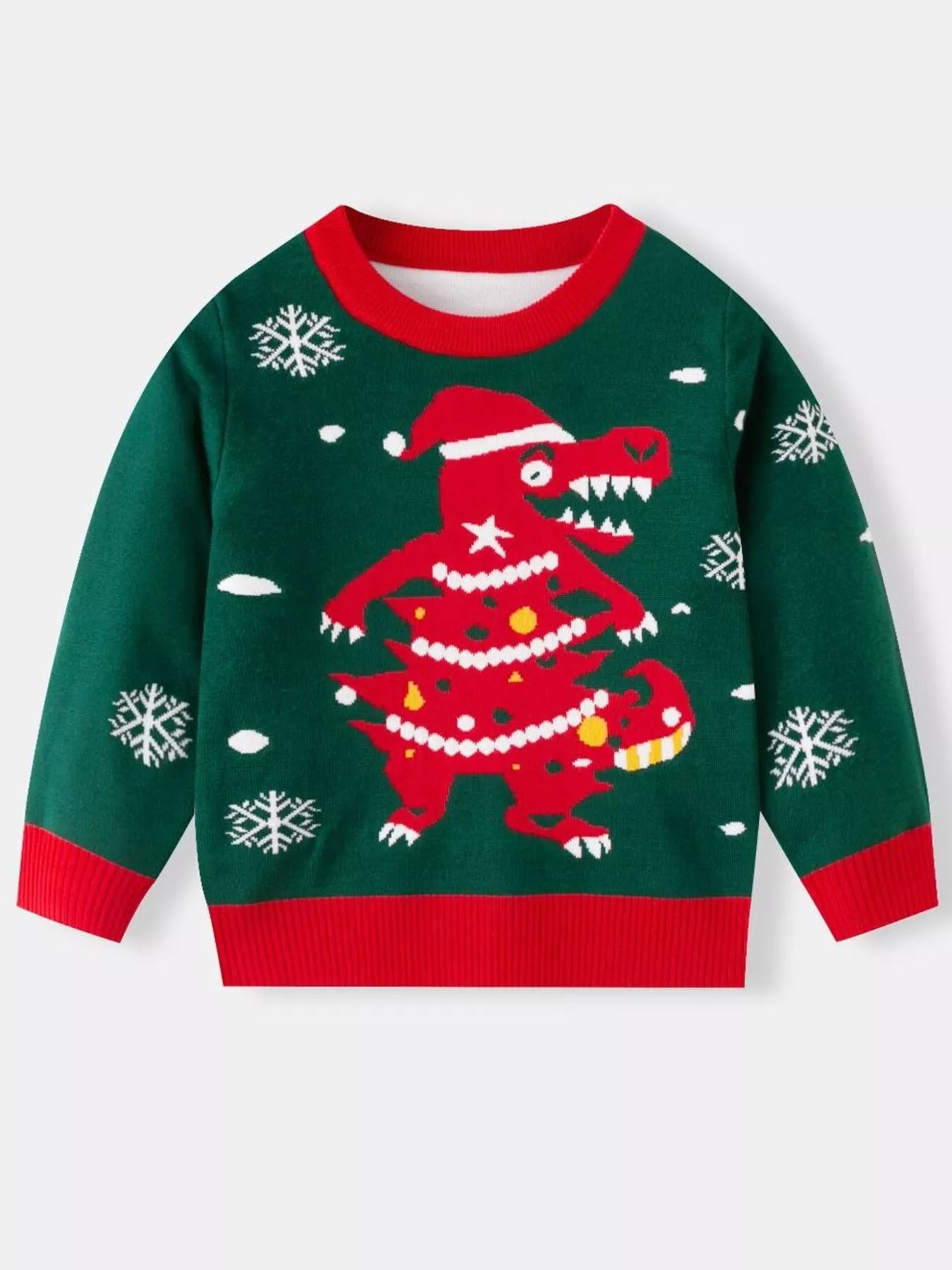 Children's Christmas Tree Round Neck Sweater Deep Red OutfitFlow