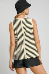 Outfit Flow - Umgee Round Neck Texture Striped Tank