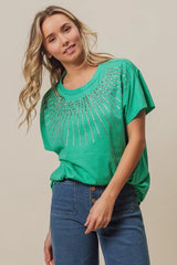 BiBi Rhinestone Beaded Short Sleeve Top OutfitFlow