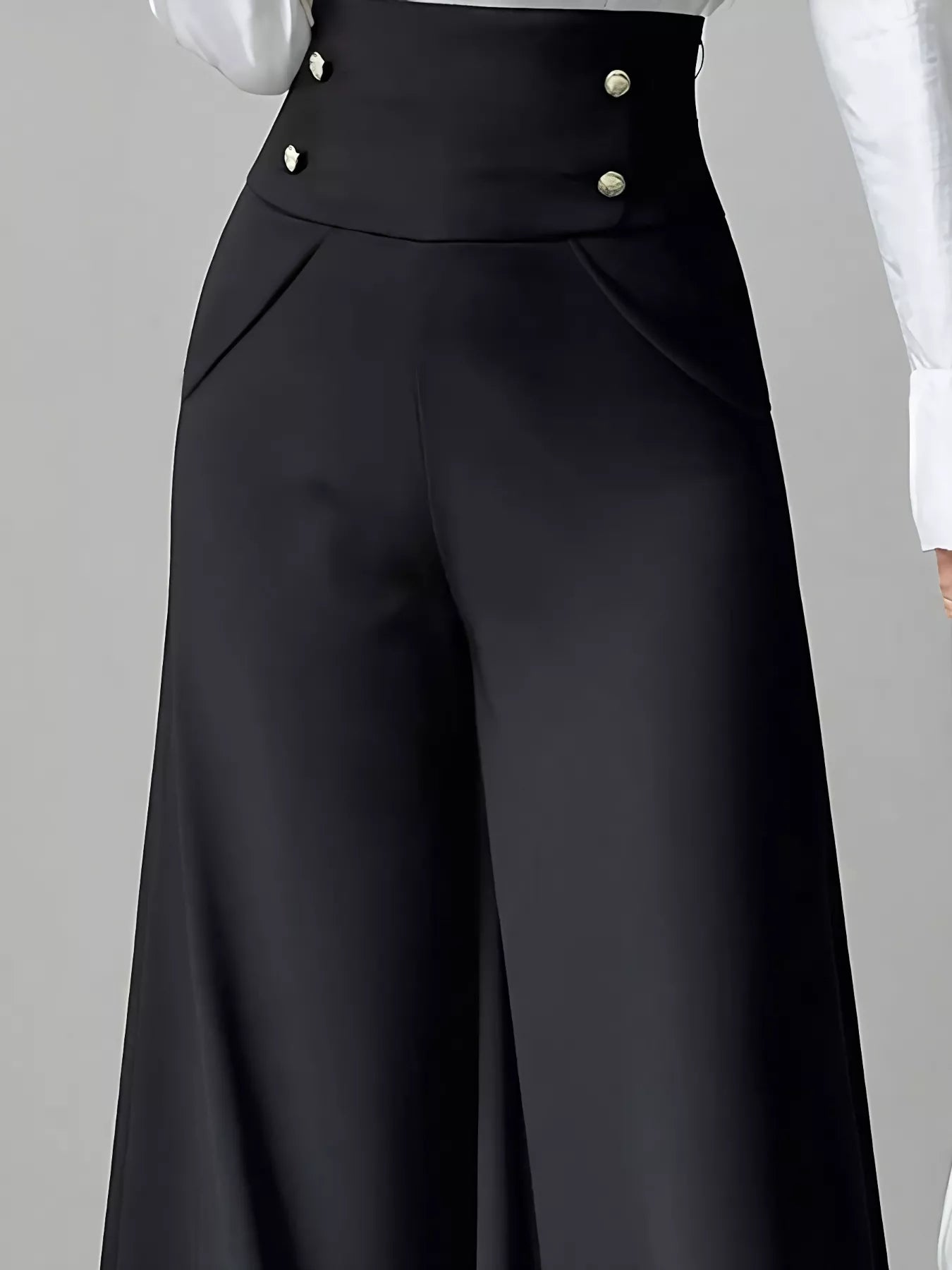 High Waist Wide Leg Button Decor Pants OutfitFlow