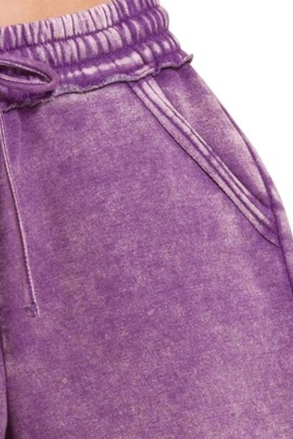 Zenana Acid Wash Fleece Drawstring Shorts With Pockets OutfitFlow
