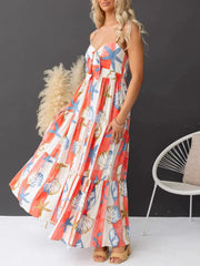 Printed Spaghetti Strap Maxi Dress with Pockets OutfitFlow