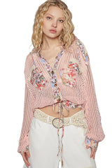 POL Vintage Washed Crochet Hoodie Jacket With Patchwork PEACH MULTI OutfitFlow