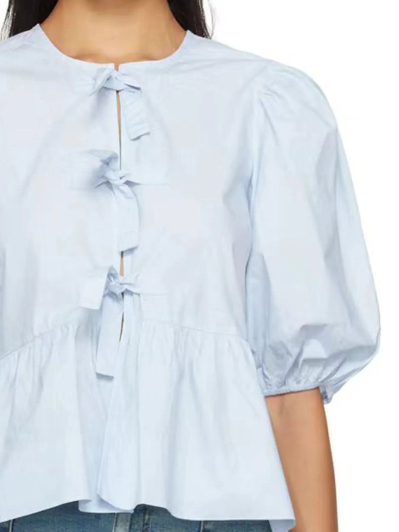 Puff Sleeve Bow Tie Blouse OutfitFlow