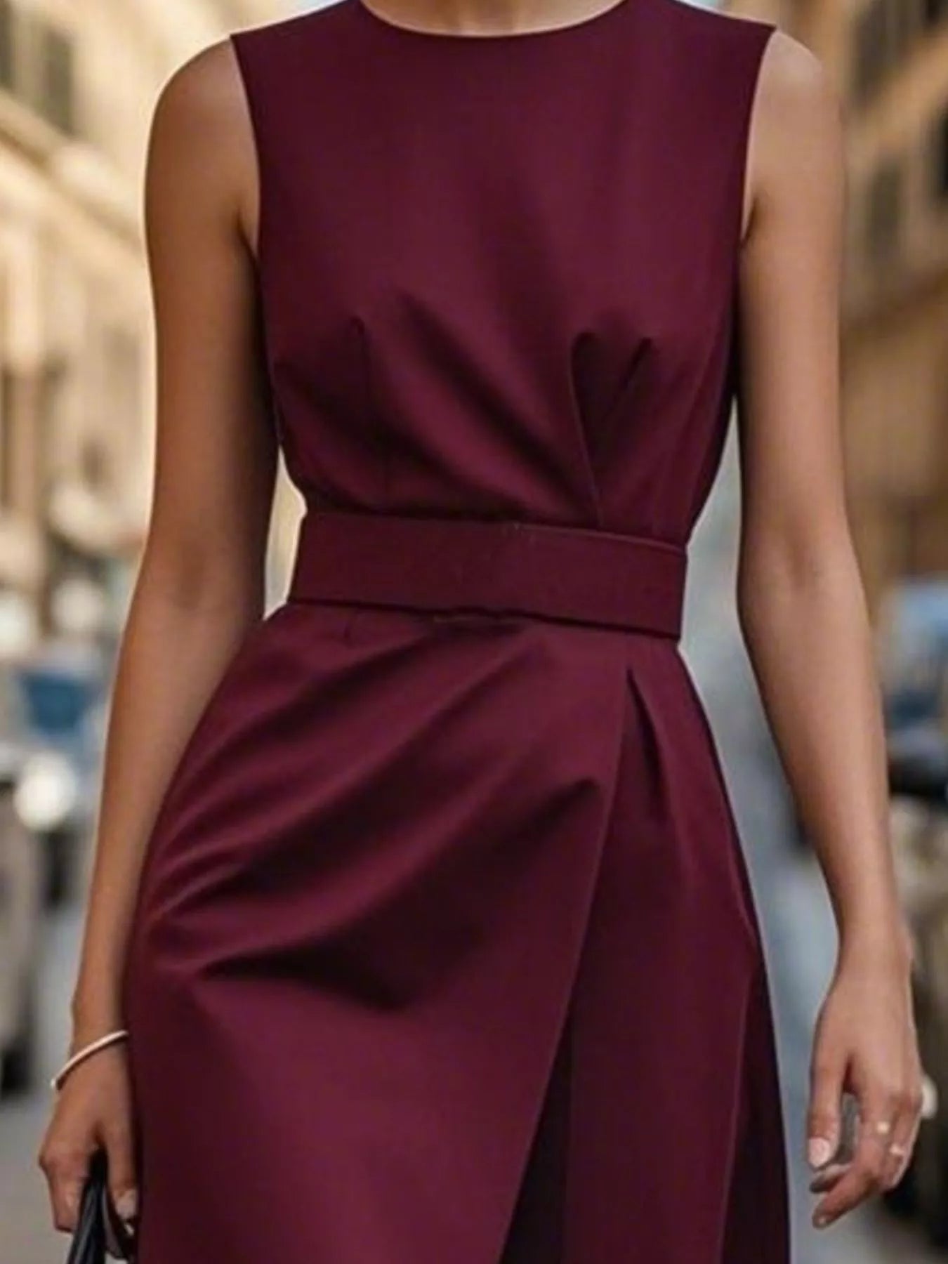 Round Neck Sleeveless Midi Dress OutfitFlow