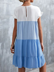Color Block Round Neck Short Sleeve Dress OutfitFlow