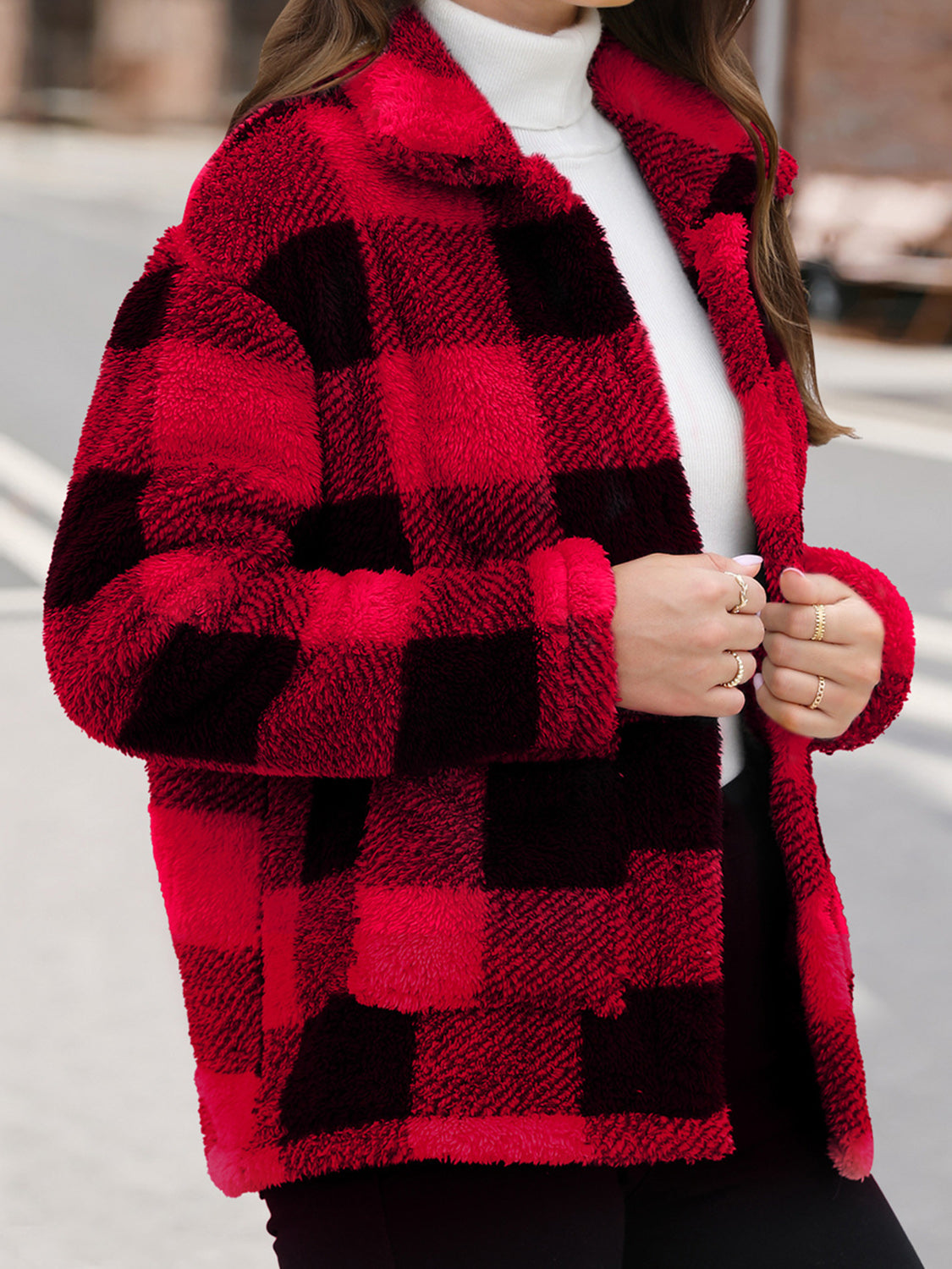 Outfit Flow - Button Up Drop Shoulder Fuzzy Jacket