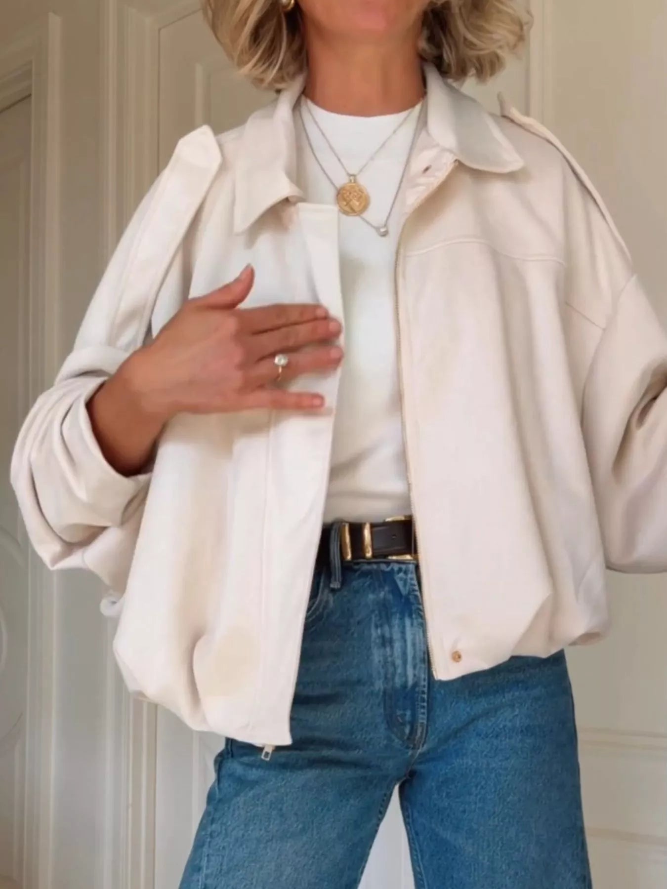 Zip Up Dropped Shoulder Suede Jacket OutfitFlow