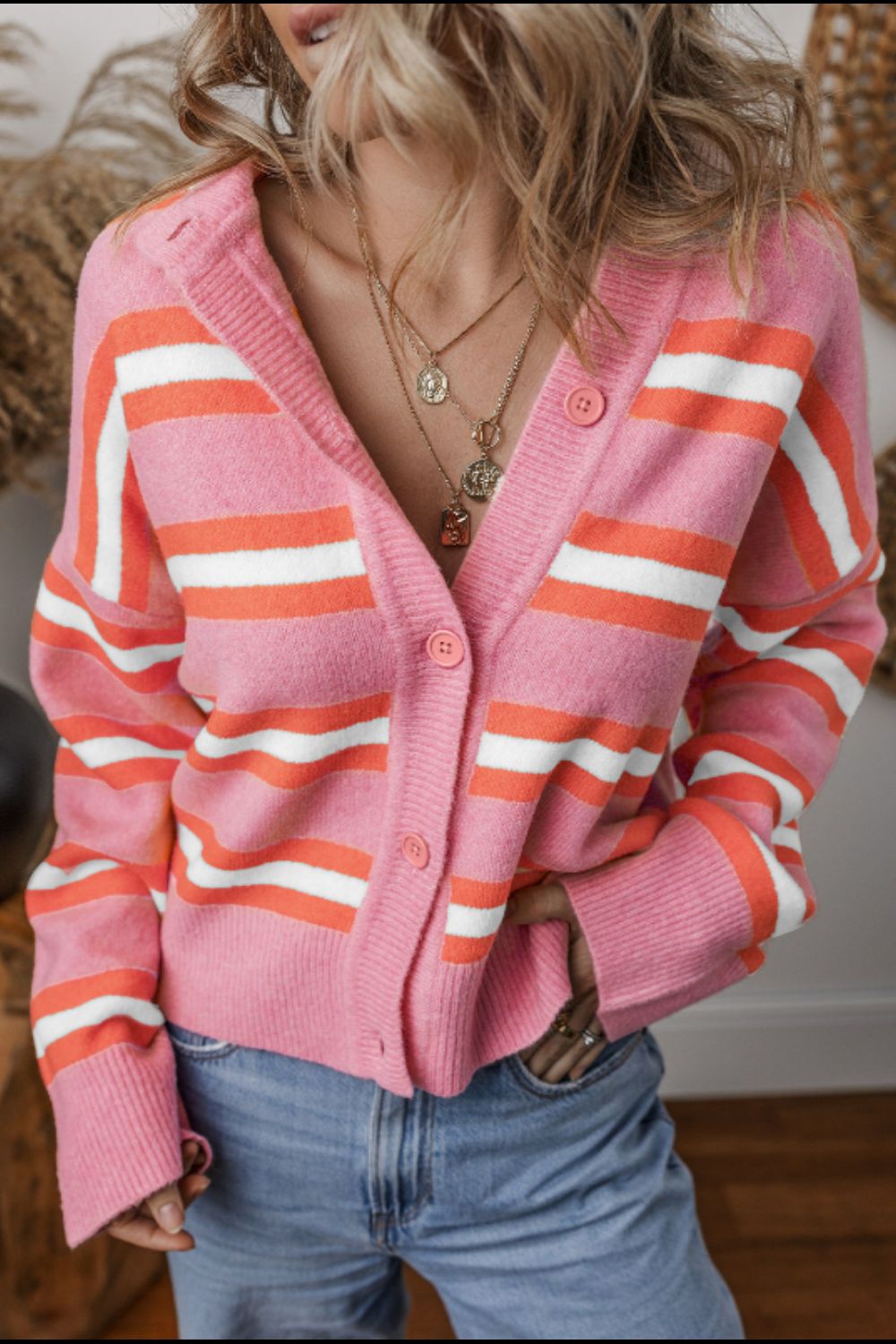 Outfit Flow - Striped Button Down Long Sleeve Cardigan