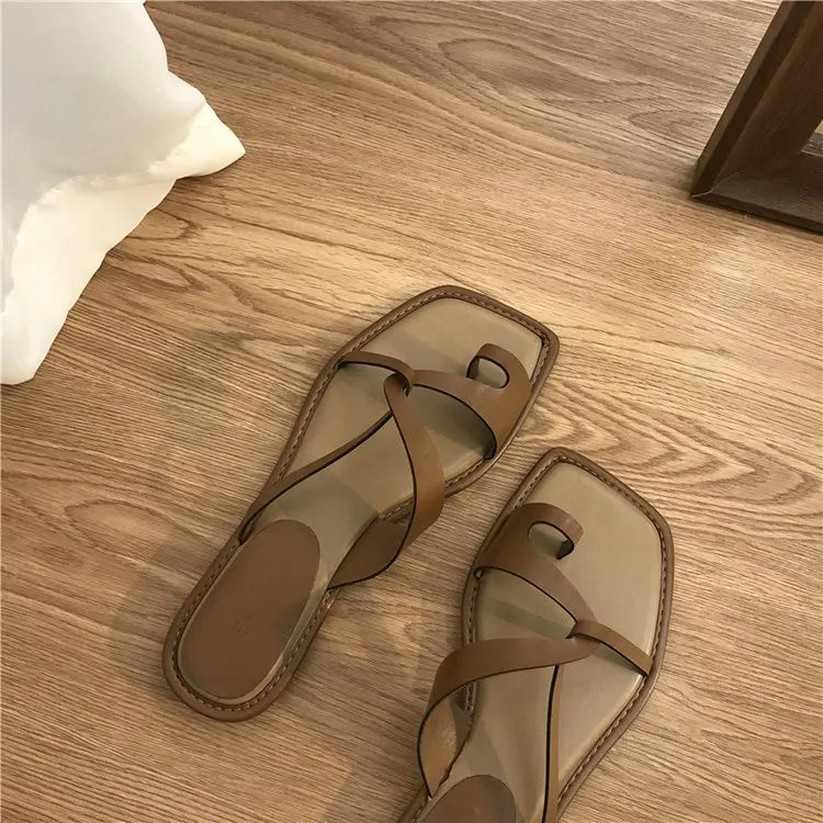 Toe Loop Flats Sandals Coffee OutfitFlow