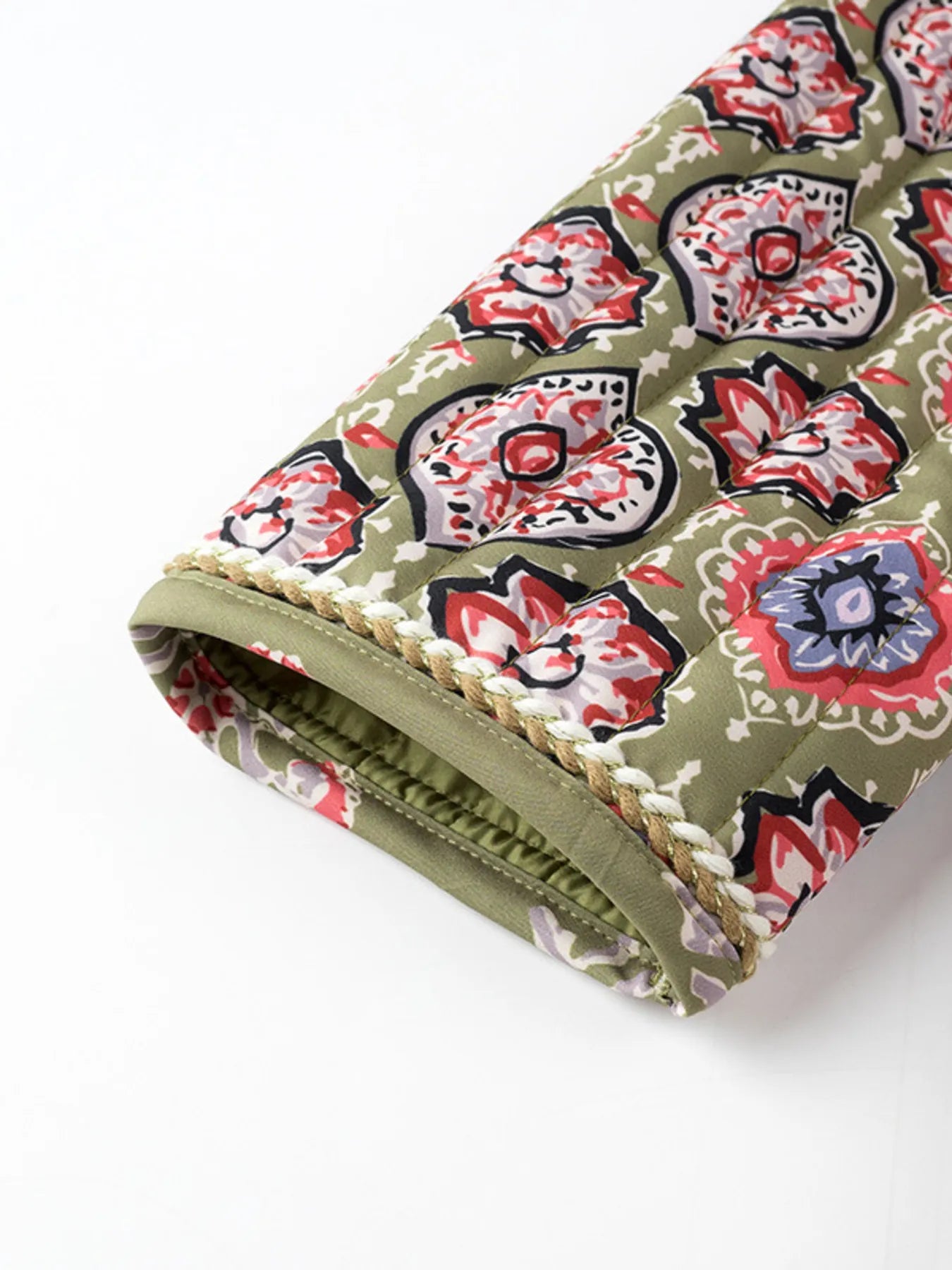 Belted Open Front Floral Winter Coat Trendsi