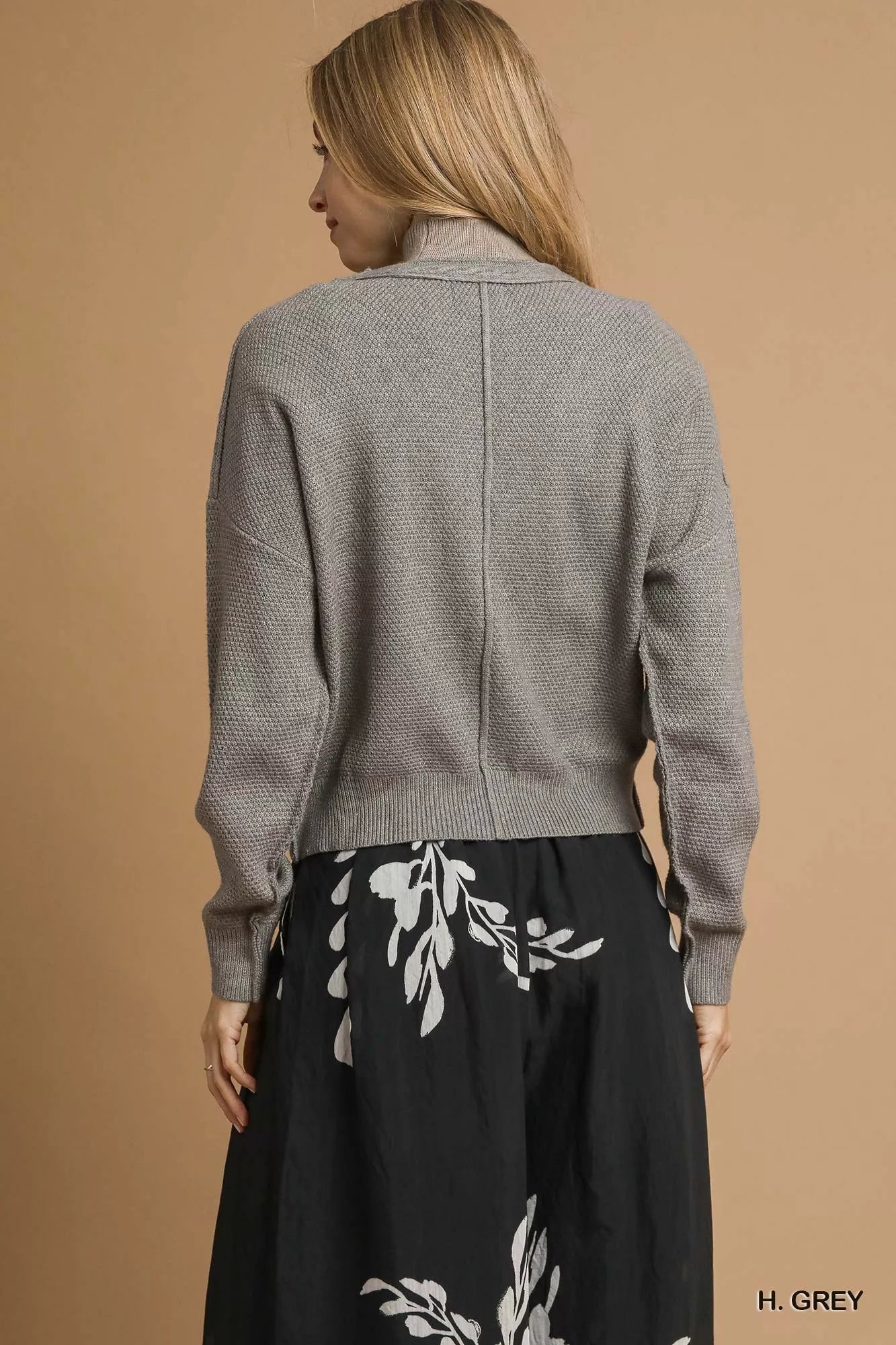 Umgee Chunky Cable Knit V-Neck Button-Up Cardigan OutfitFlow