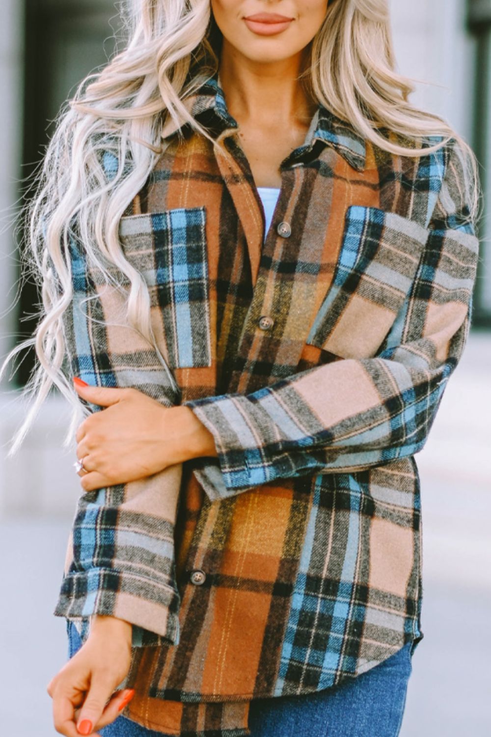 Plaid Collared Neck Long Sleeve Shirt