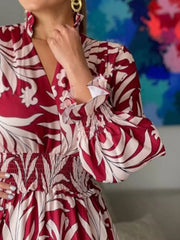 Printed Flounce Sleeve Maxi Dress OutfitFlow