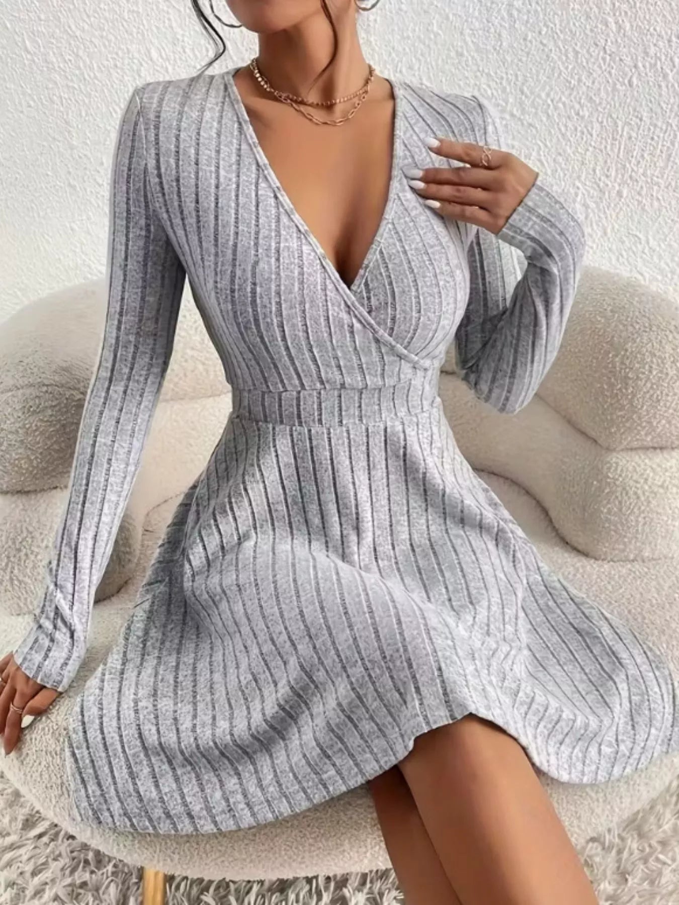 Ribbed Knit Wrap Mini Dress OutfitFlow