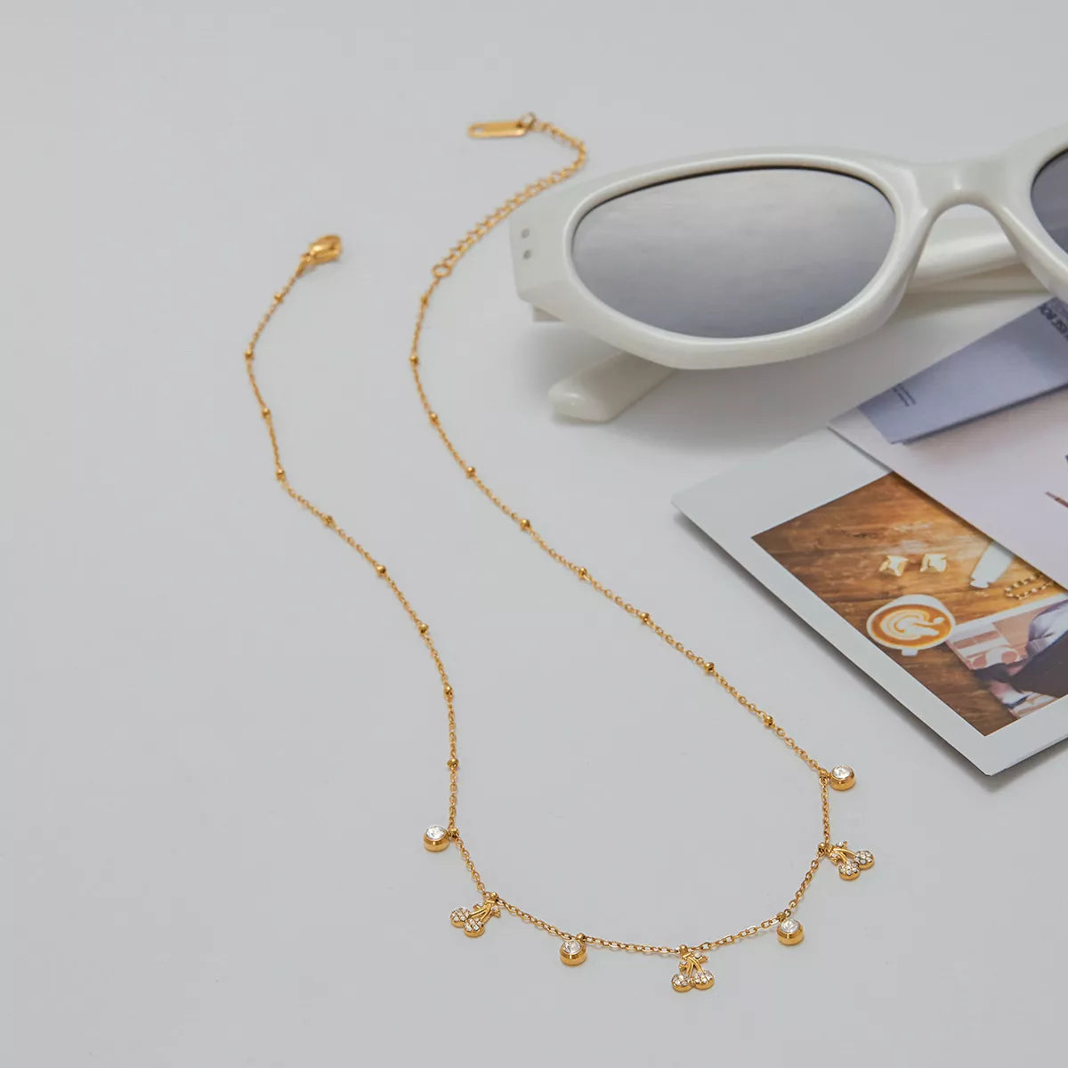 18K Gold-Plated Zircon Cherry Necklace OutfitFlow