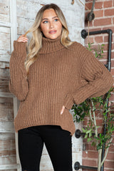 Turtleneck Dropped Shoulder Pullover Sweater