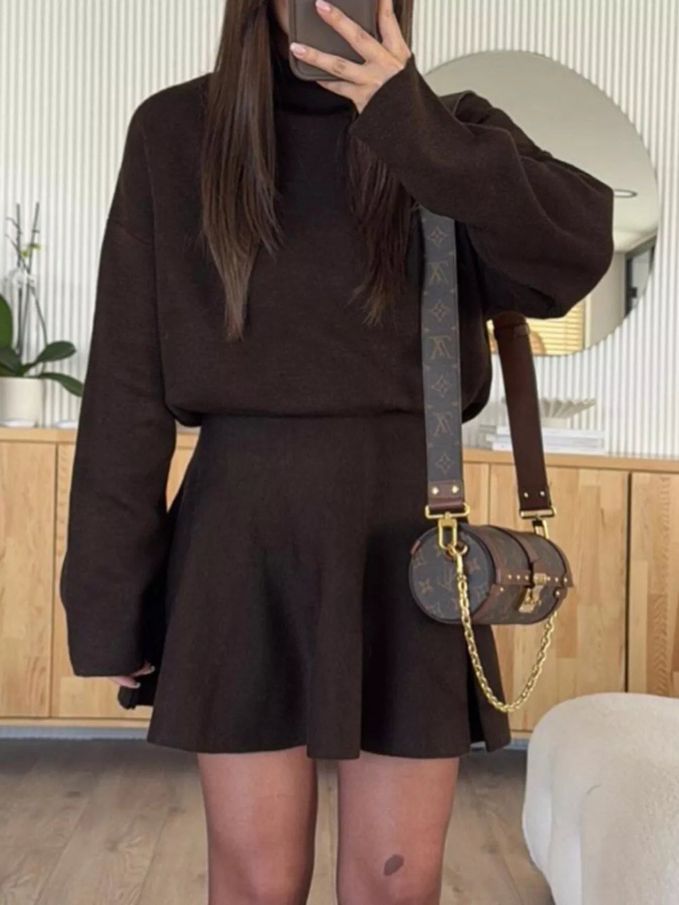 Round Neck Long Sleeve Mini Sweater Dress OutfitFlow