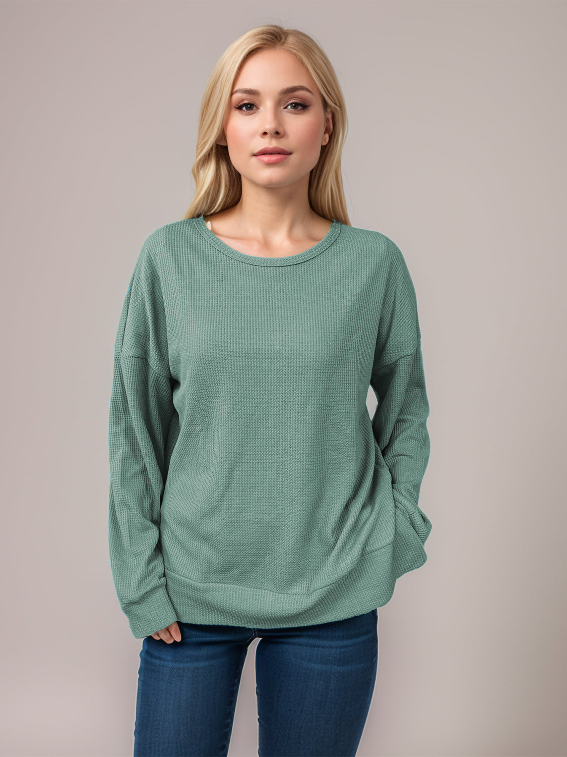 Outfit Flow - Side Slit Round Neck Long Sleeve T-Shirt