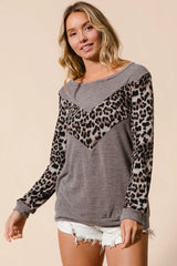 BiBi Sweater Knit Top With Leopard V Shape Block Trendsi