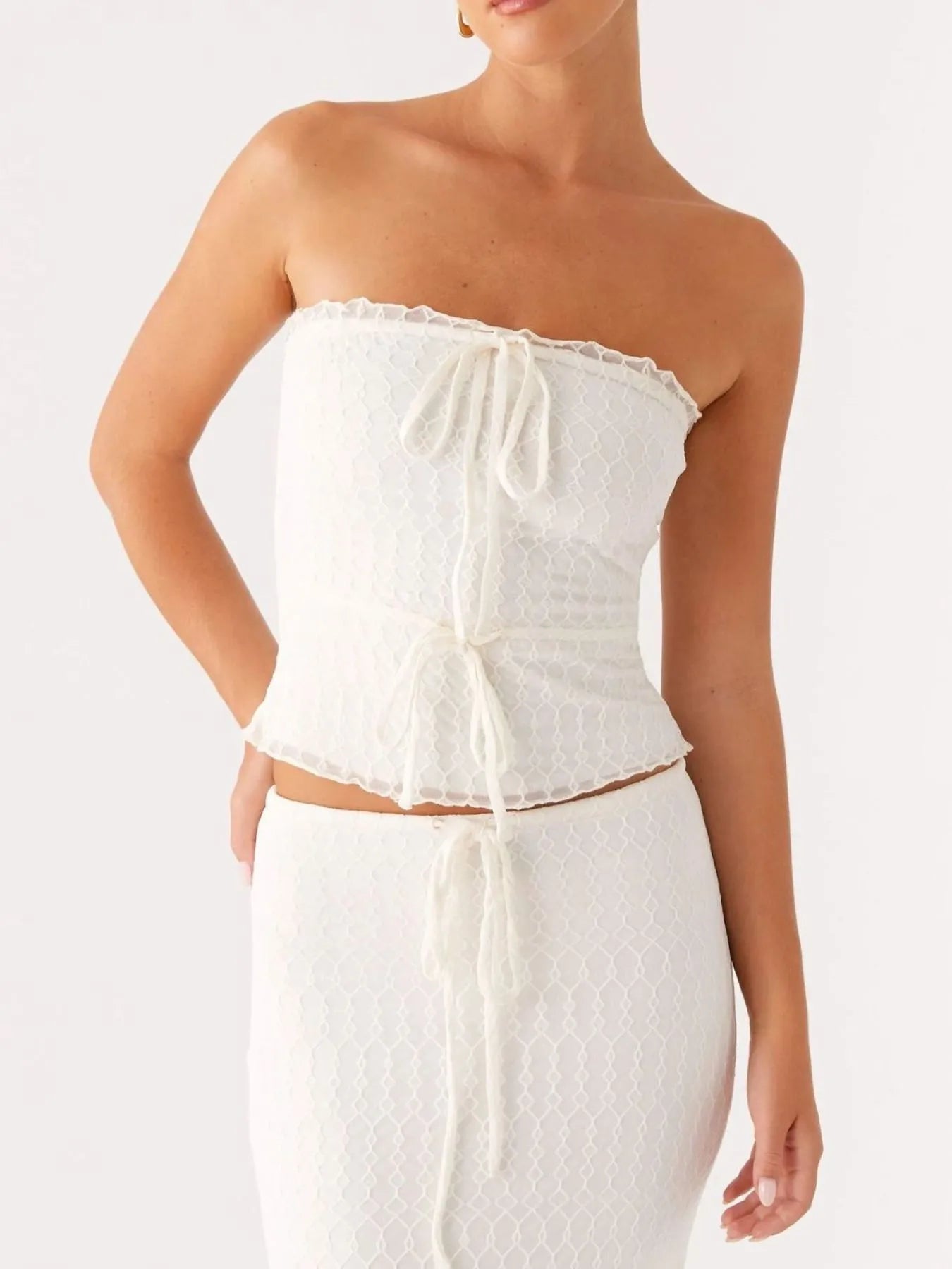 Tie Front Tube Top and Maxi Skirt Set OutfitFlow