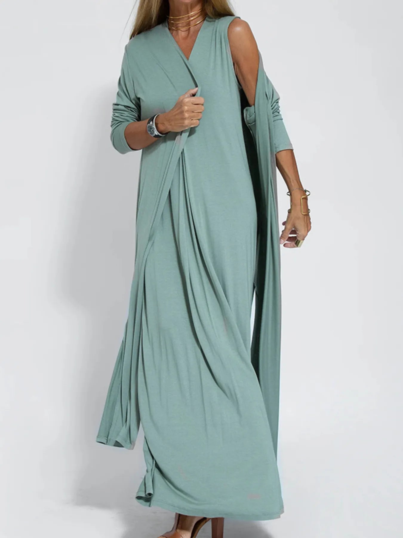 Full Size Open Front Side Slit Longline Cardigan Plus Size OutfitFlow