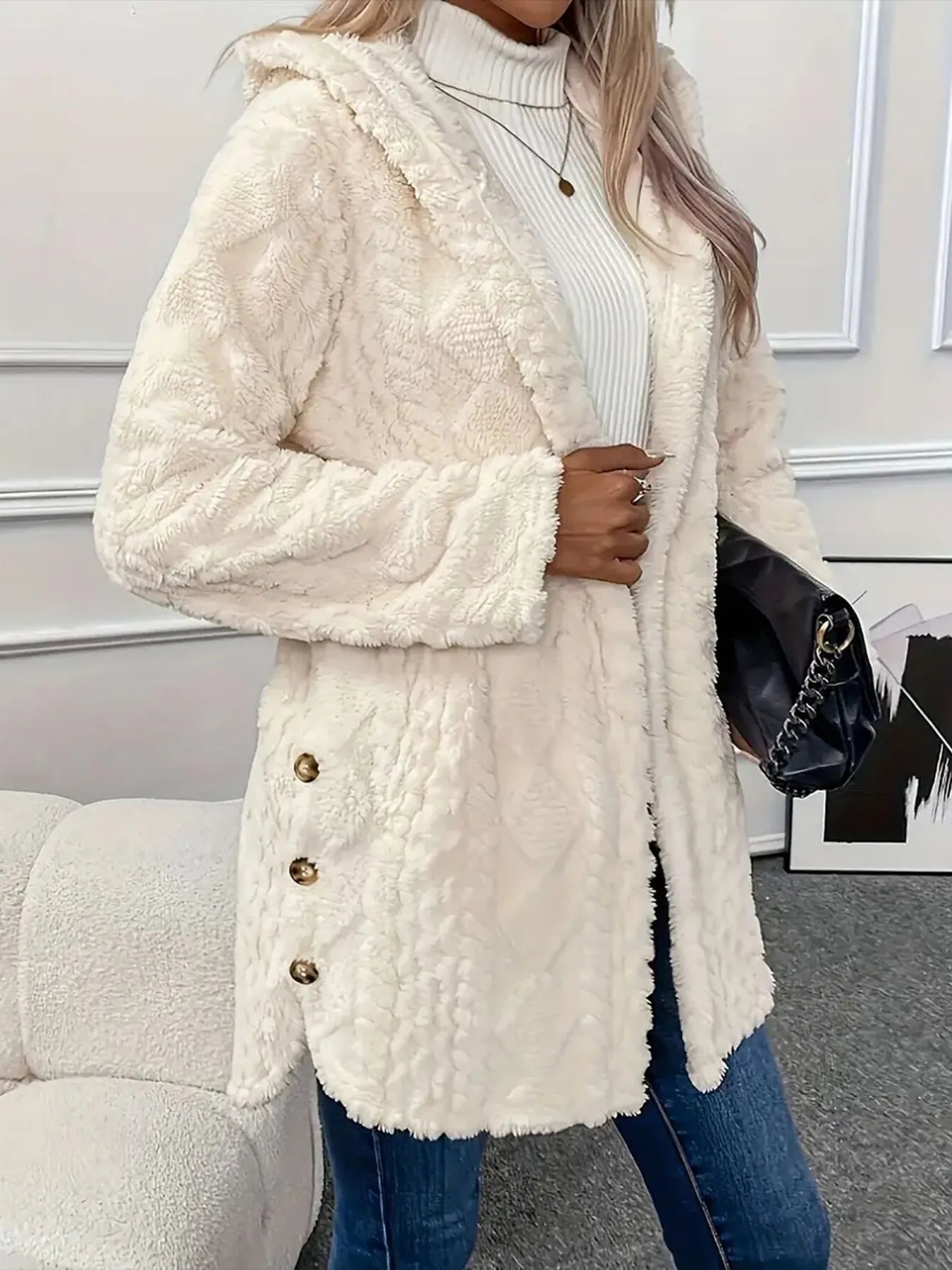 Faux Fur Teddy Coat with Button Front Trendsi