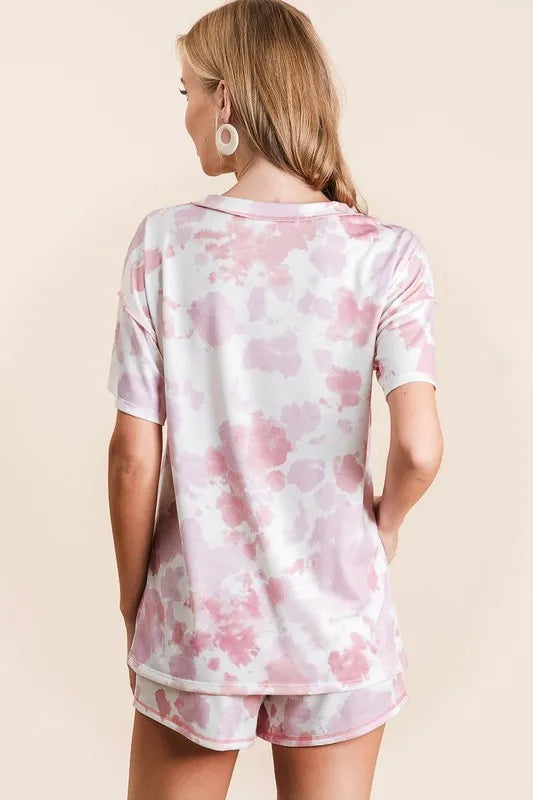 BiBi Tie Dye Print Terry Shorts With Side Pockets OutfitFlow