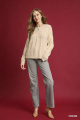 Umgee Pearl-Embellished Long Sleeve Sweater Trendsi