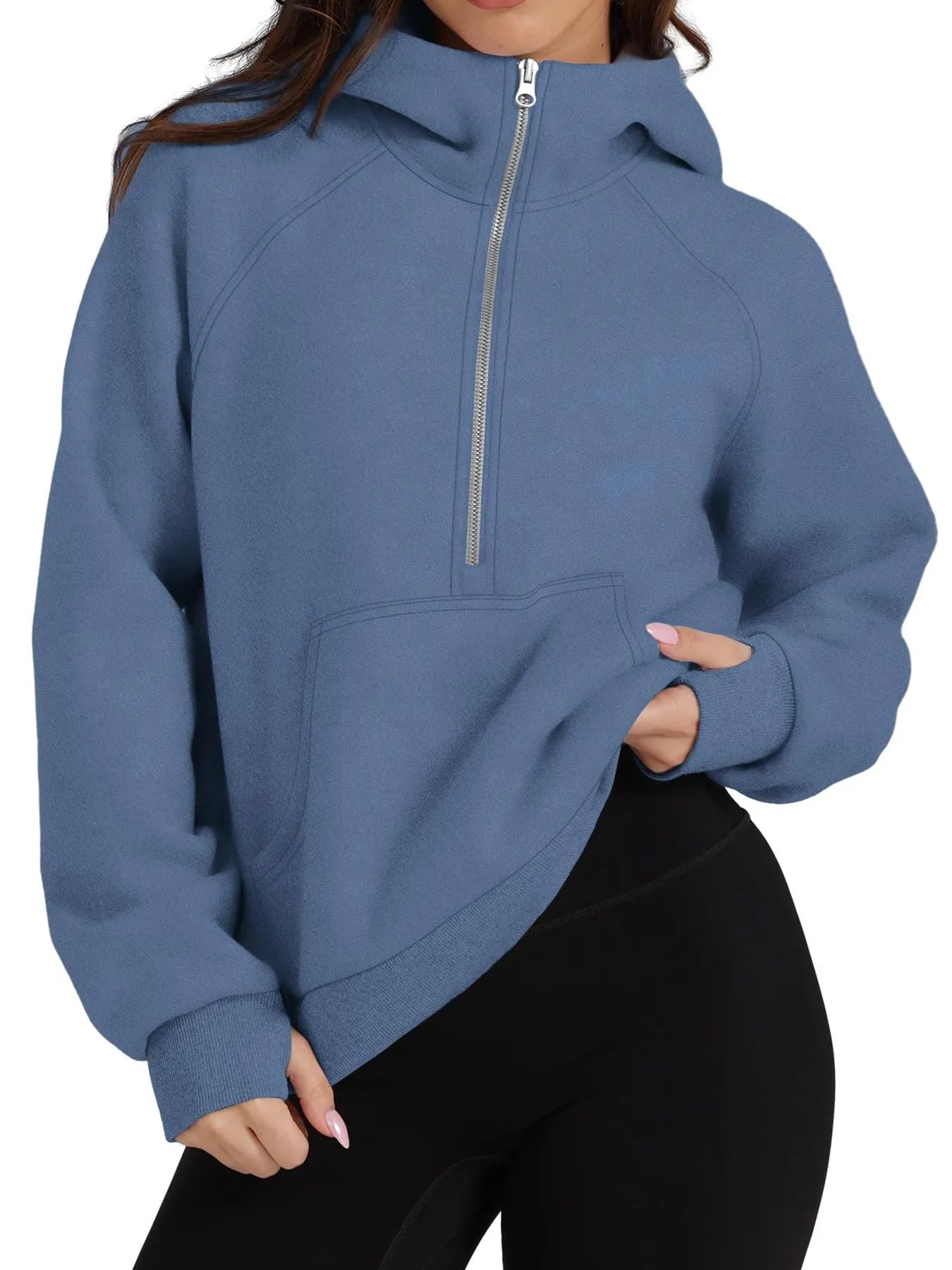 Half-Zip Hoodie with Kangaroo Pocket OutfitFlow