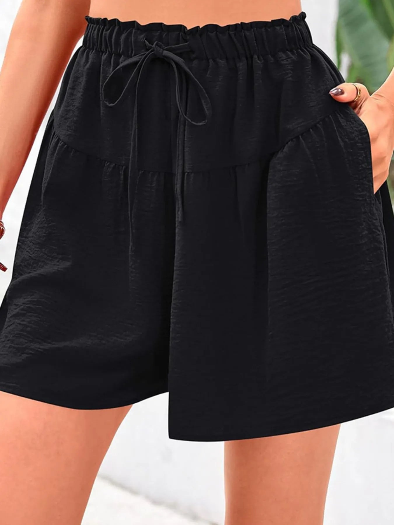 Full Size Casual Drawstring High Waist Relaxed Shorts Plus Size Black OutfitFlow