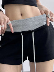 Drawstring Shorts with Contrast Waistband OutfitFlow