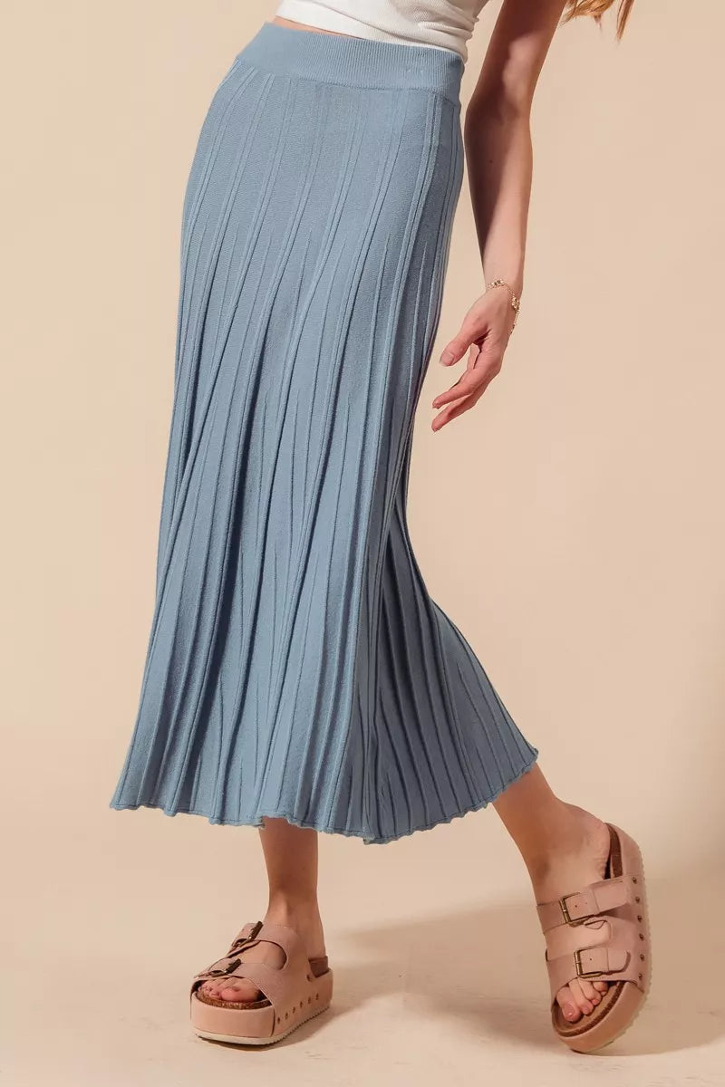 SO ME A Line Knitted Sweater Midi Length Skirt OutfitFlow