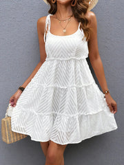 Frill Tiered Tie Shoulder Dress OutfitFlow