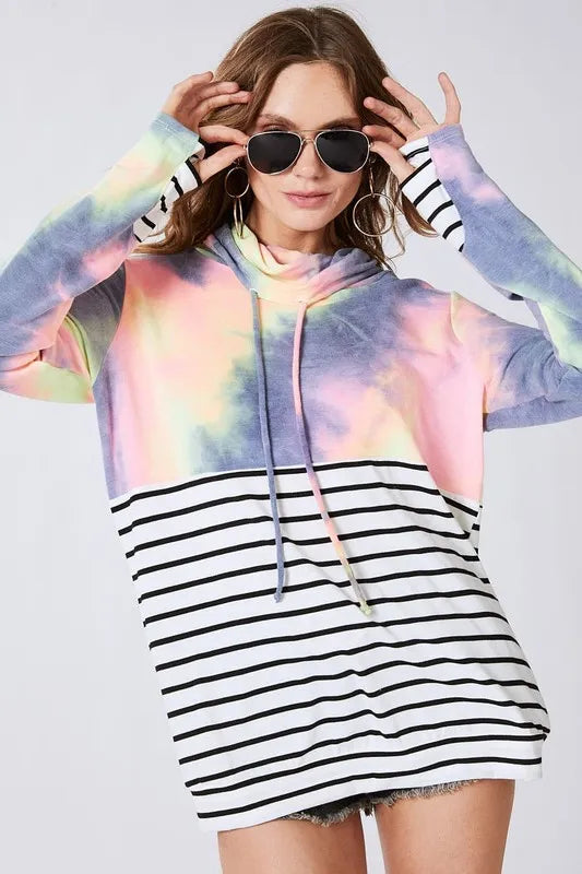 BiBi Tie Dye French Terry Cowl Neck Top OutfitFlow