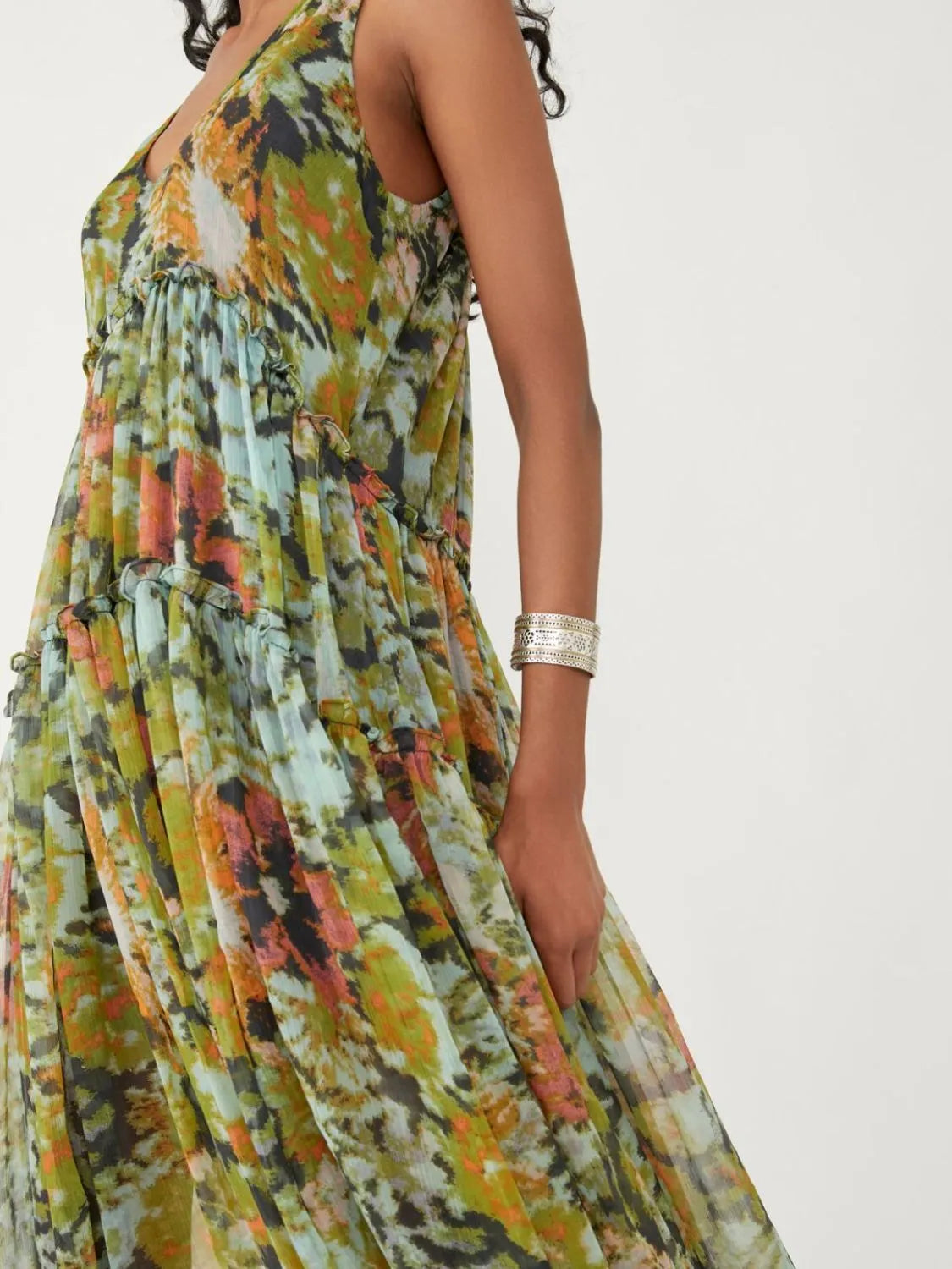 Printed V-Neck Sleeveless Dress OutfitFlow