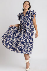 Umgee Full Size Floral Collared Ruffle Cap Sleeve Midi Dress Plus Size OutfitFlow