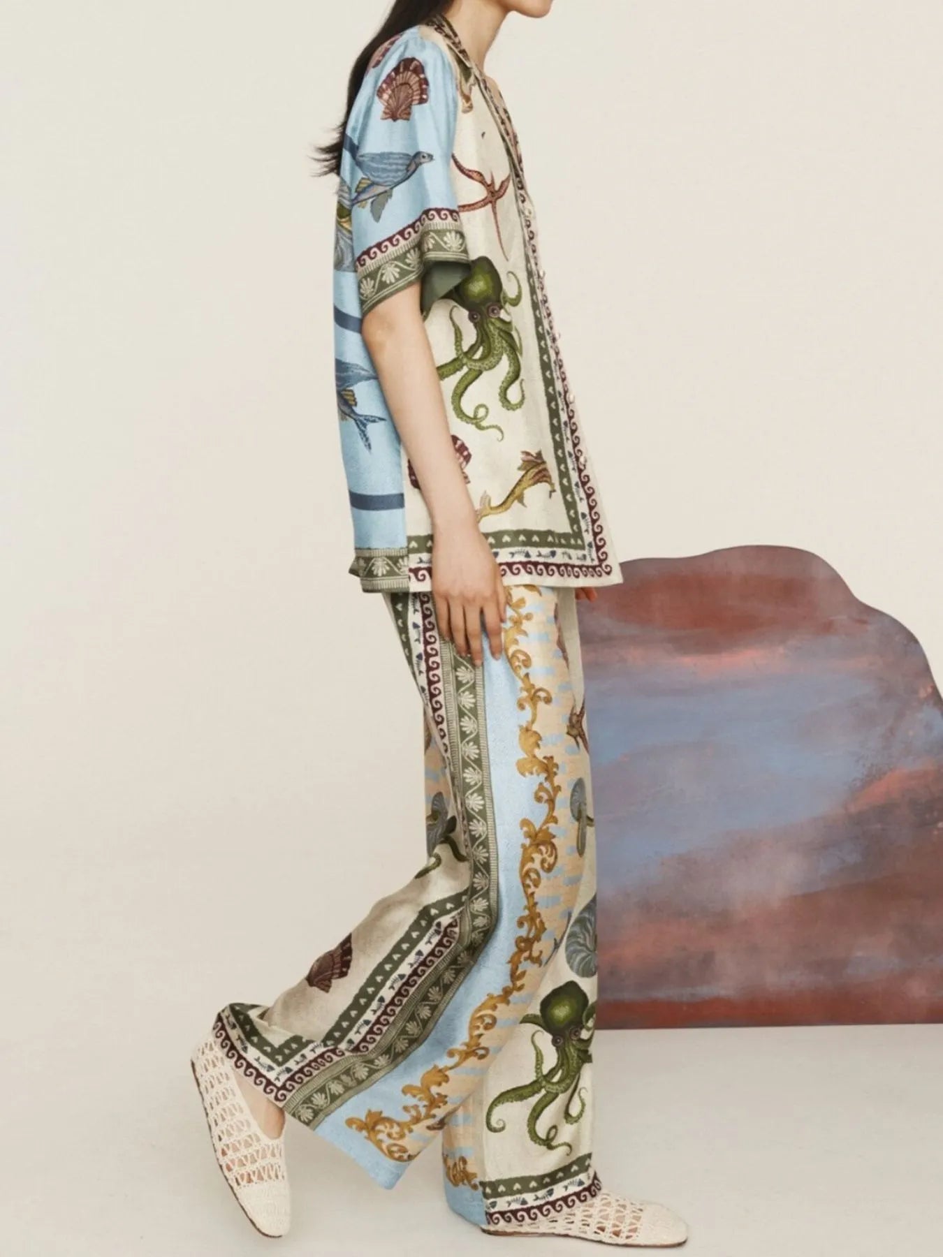 Printed Short Sleeve Top and Pants Set OutfitFlow