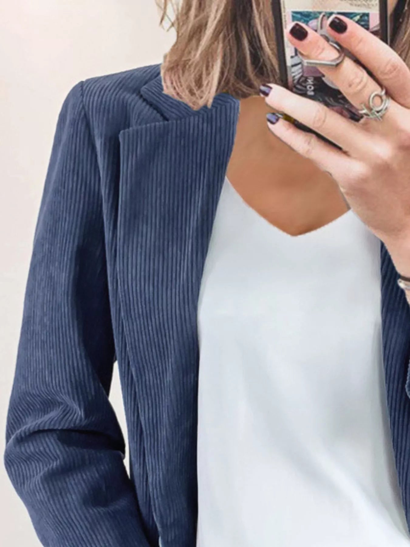 Full Size Corduroy Lapel Collar Casual Blazer Plus Size Trendsi