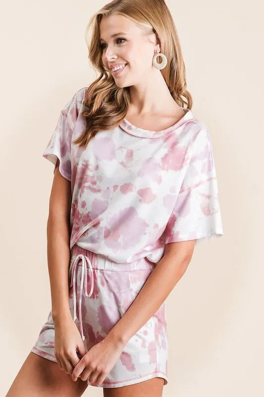 BiBi Tie Dye Print Terry Shorts With Side Pockets OutfitFlow