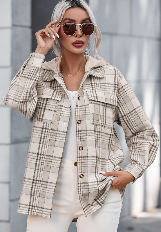 Outfit Flow - Plaid Removable Hood Button Up Jacket