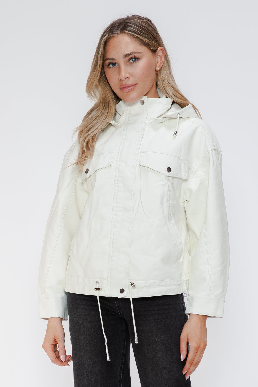 Outfit Flow - How Dare U Drawstring Hem PU Leather Zip Up Jacket