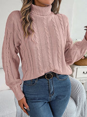 Cable-Knit Turtleneck Dropped Shoulder Sweater Trendsi