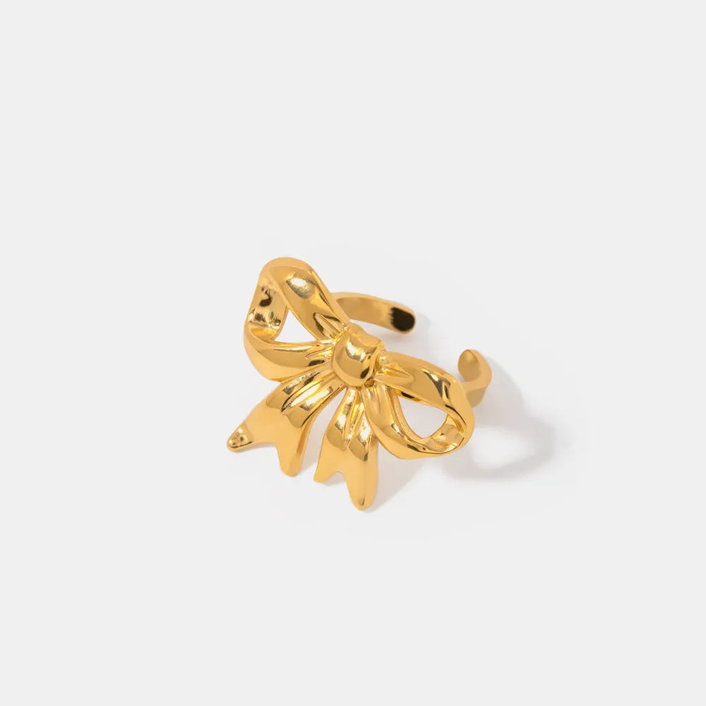 18K Gold-Plated Stainless Steel Bow Ring Gold 7 OutfitFlow