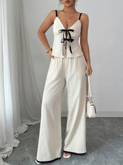Tie Front Cami and Pants Set OutfitFlow