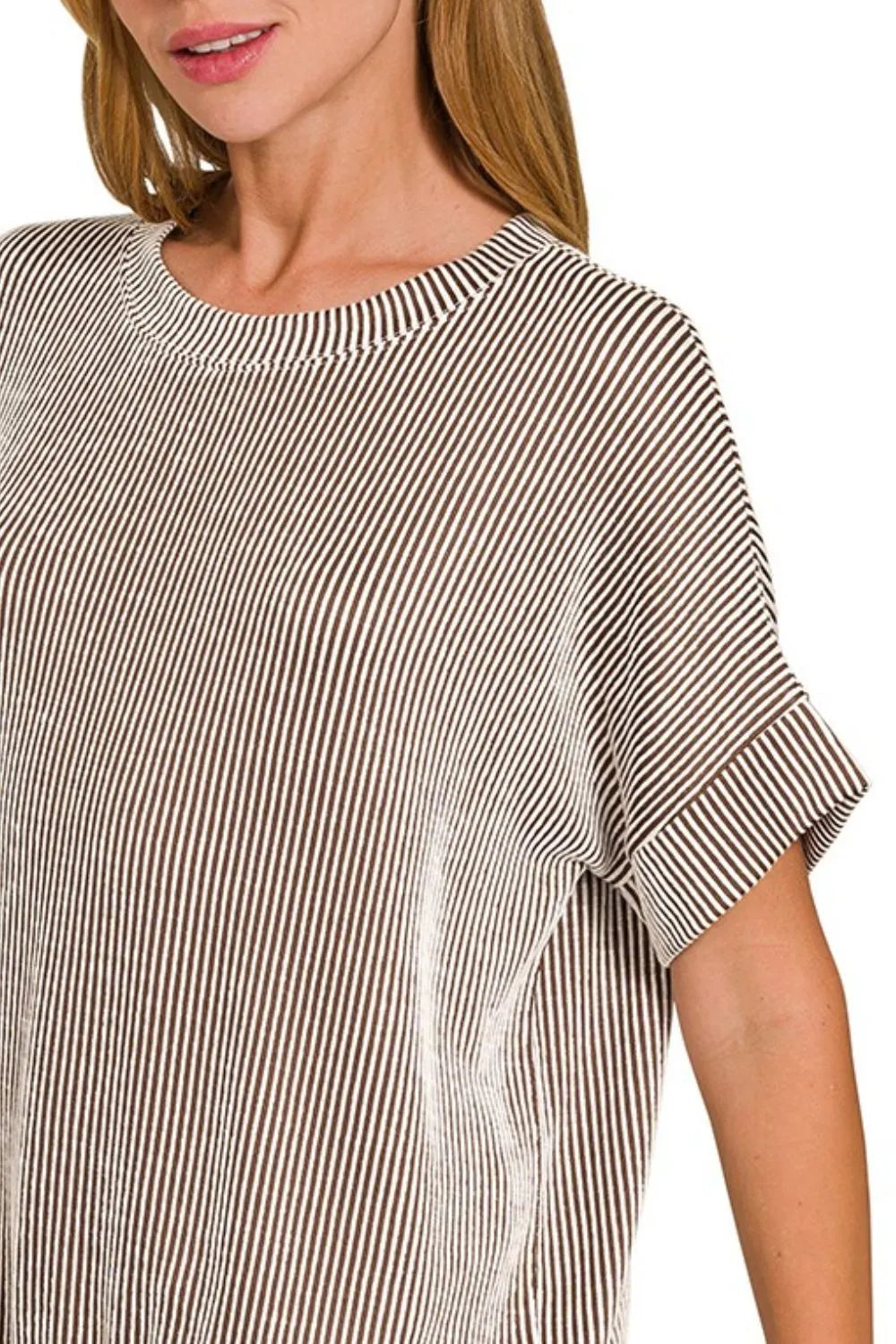 Zenana Corded Rib Short Sleeve T-Shirt OutfitFlow