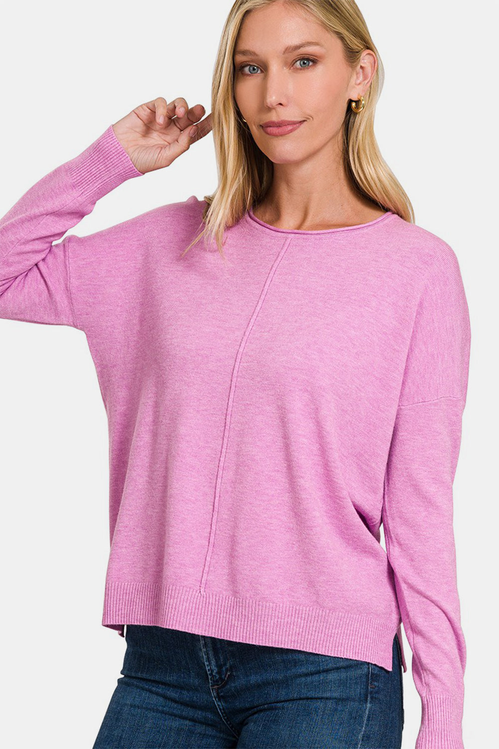 Outfit Flow - Zenana Front Seam Round Neck Sweater