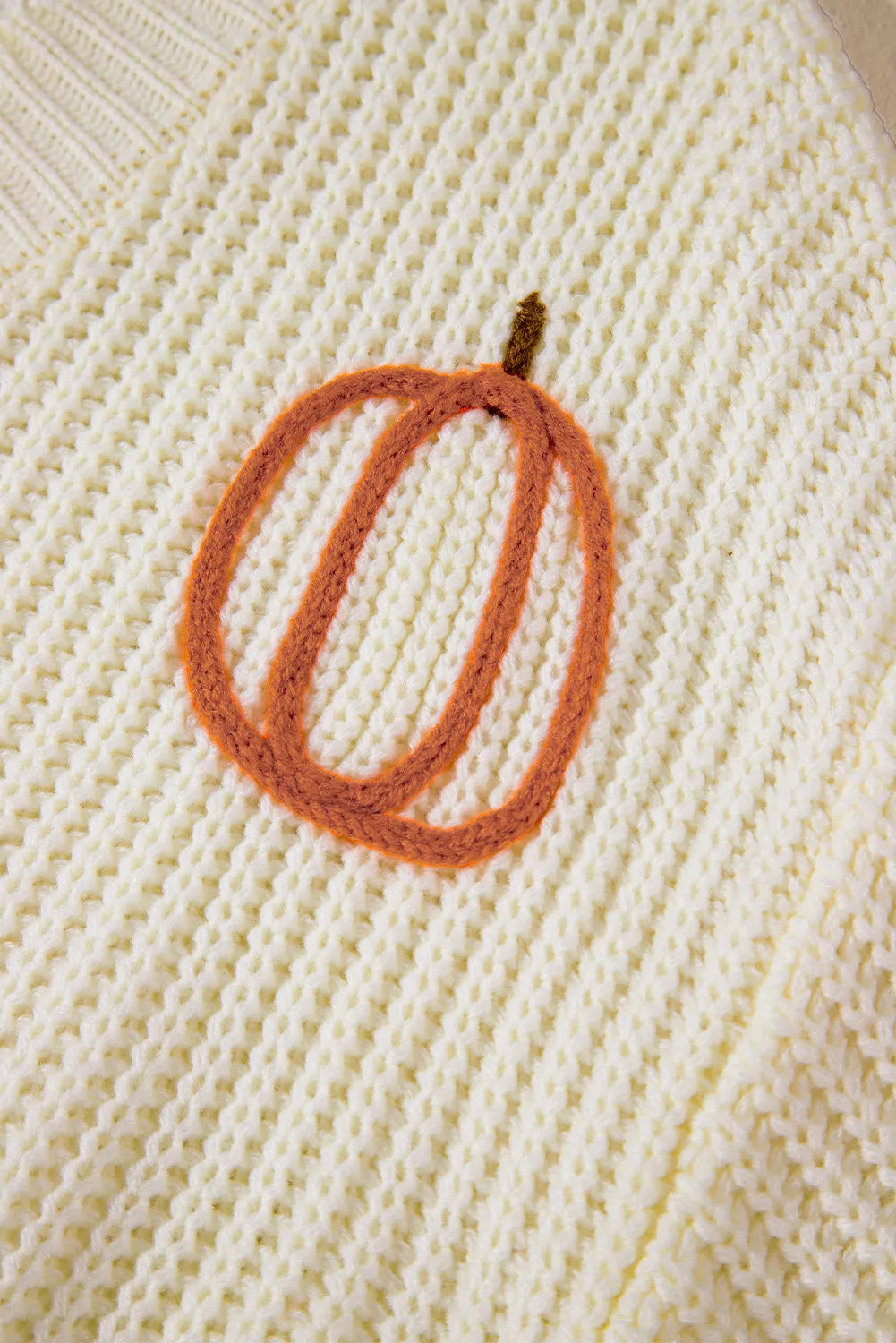 Raw Hem Pumpkin V-Neck Long Sleeve Sweater OutfitFlow