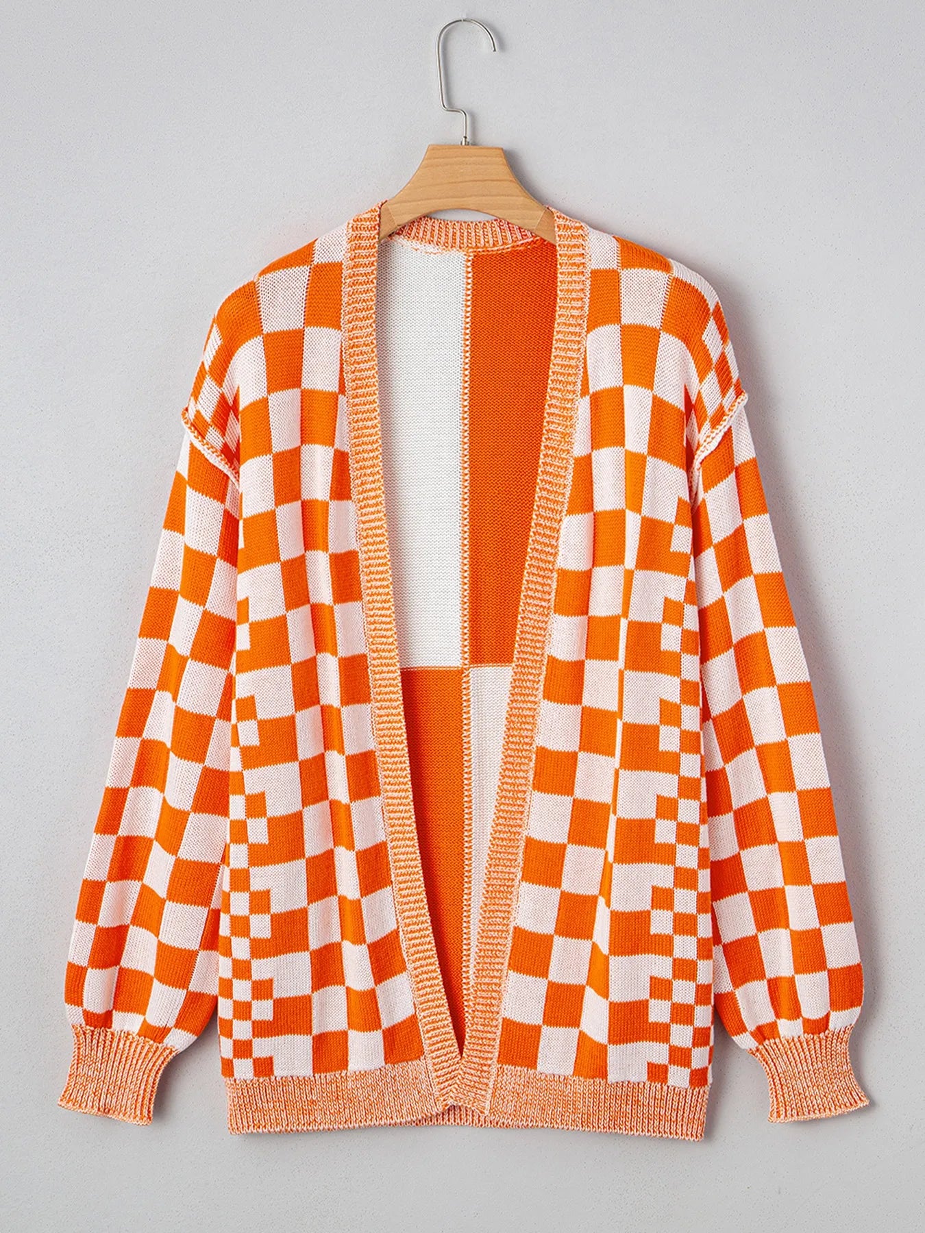 Checkered Pattern Open Front Cardigan OutfitFlow