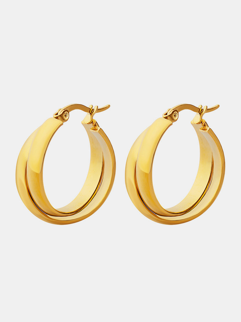 18K Gold-Plated Titanium Steel Huggie Earrings Gold One Size OutfitFlow